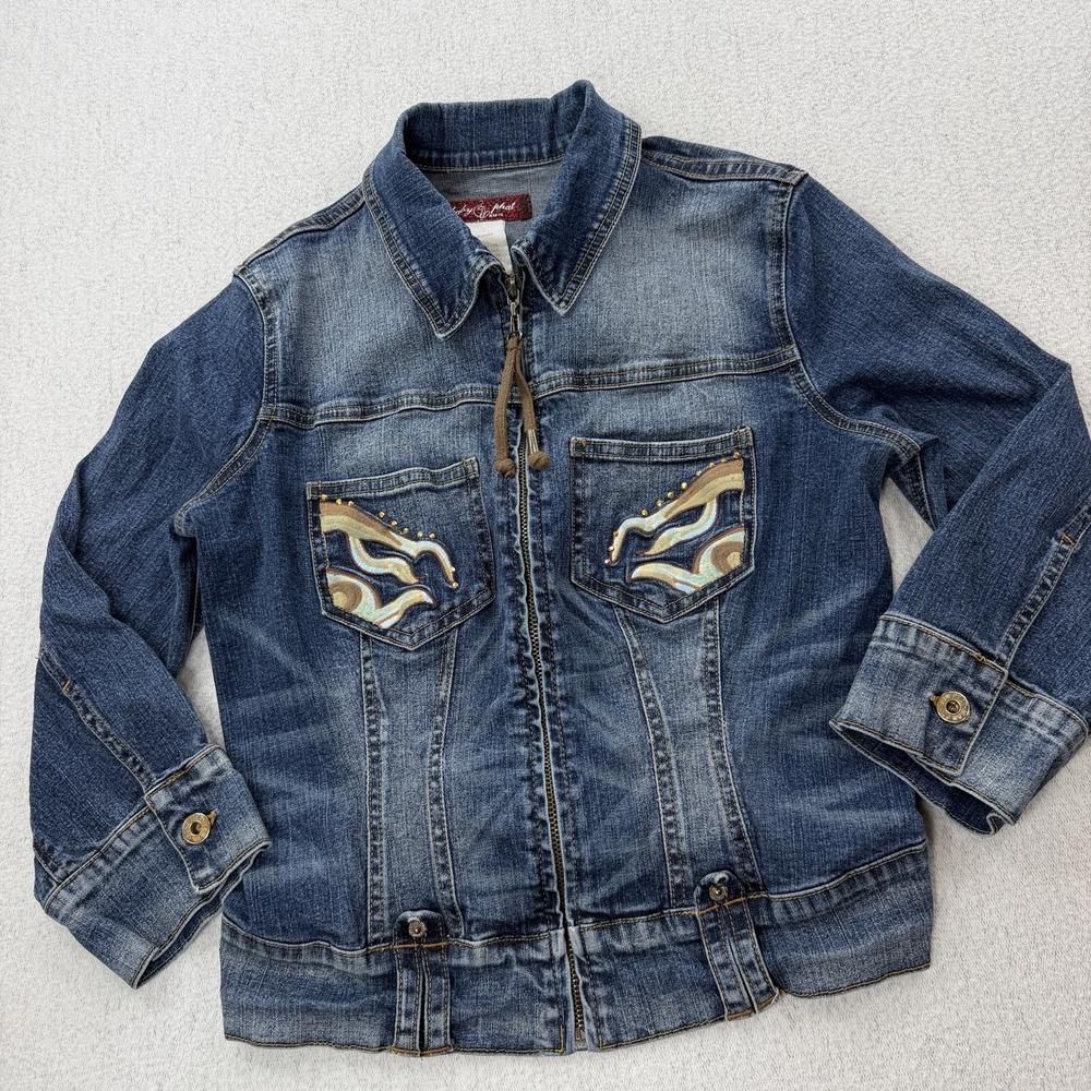Vintage Baby Phat Embroidered Y2K Denim Jean Jacket Size M Medium Womens